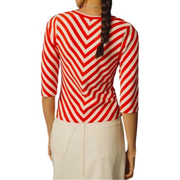🆕 ANTHROPLOGIE'S MAEVE Red Orange Chevron Striped Front-Zip Scoopneck Top XS - Picture 8 of 14